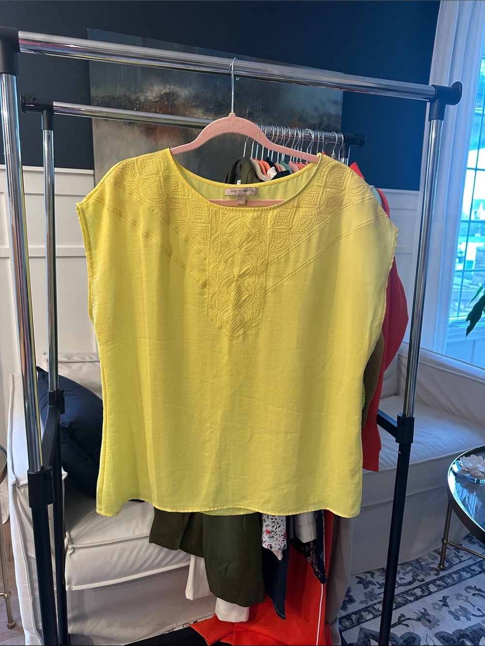 Banana Republic Yellow Embroidered Scoop-Neck Blouse
